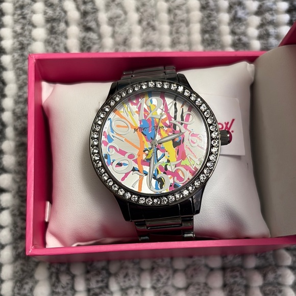 Betsy Johnson Splatter Paint Metal Link Watch - Picture 1 of 6